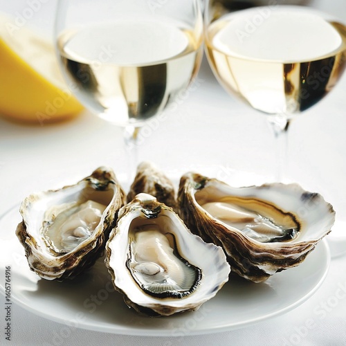 Fresh Oysters White WineWhite Background