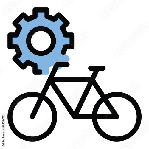 Bike Setting icon flat line style illustration representing bicycle customization or maintenance options, such as gear adjustments, seat height, or app configurations. Perfect for cycling apps