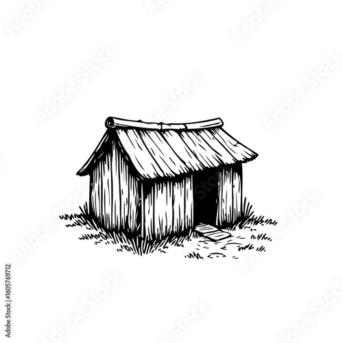 Simple rustic hut hand drawn vector illustration showcases the beauty of rural architecture dwellings