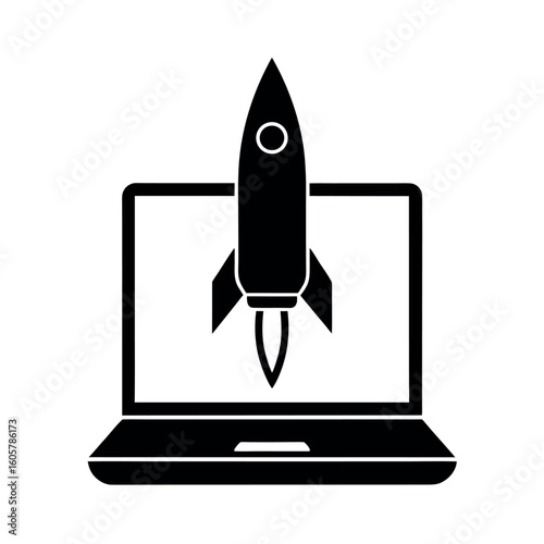 Launch Rocket from Laptop Screen Icon Vector Illustration