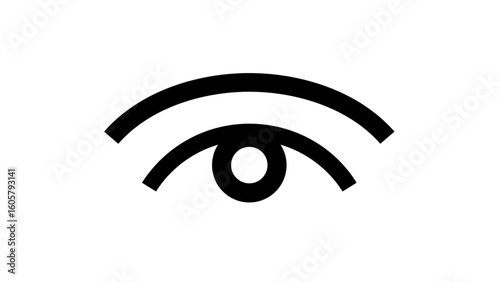 Stylized eye icon; simple, bold graphic design.
