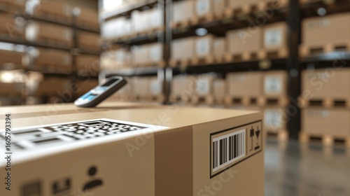 Warehouse interior with cardboard boxes