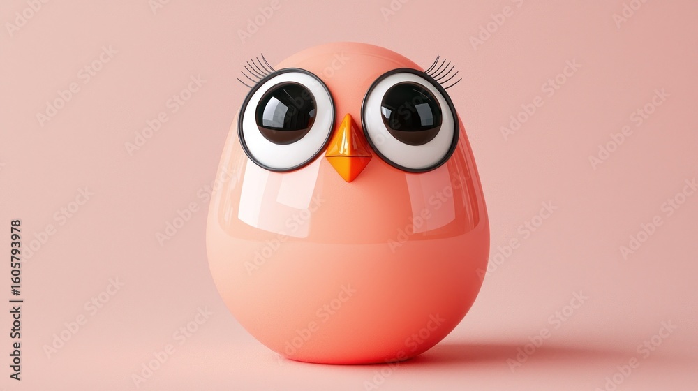 Fototapeta premium Cute pink egg with expressive eyes and beak