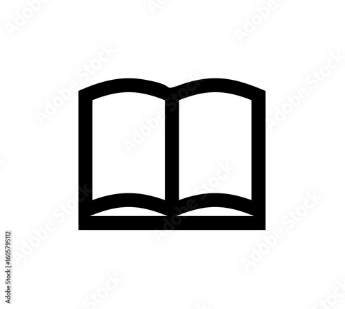 Open book icon, simple black line art, pages, reading, knowledge, education.