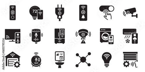 Solid Smart Home Icons – AI IoT Devices, Voice Control, Security, Sensors & Connected Appliances
