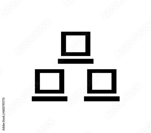 Three black computer icons stacked in a hierarchical arrangement, symbolizing a network or connection.
