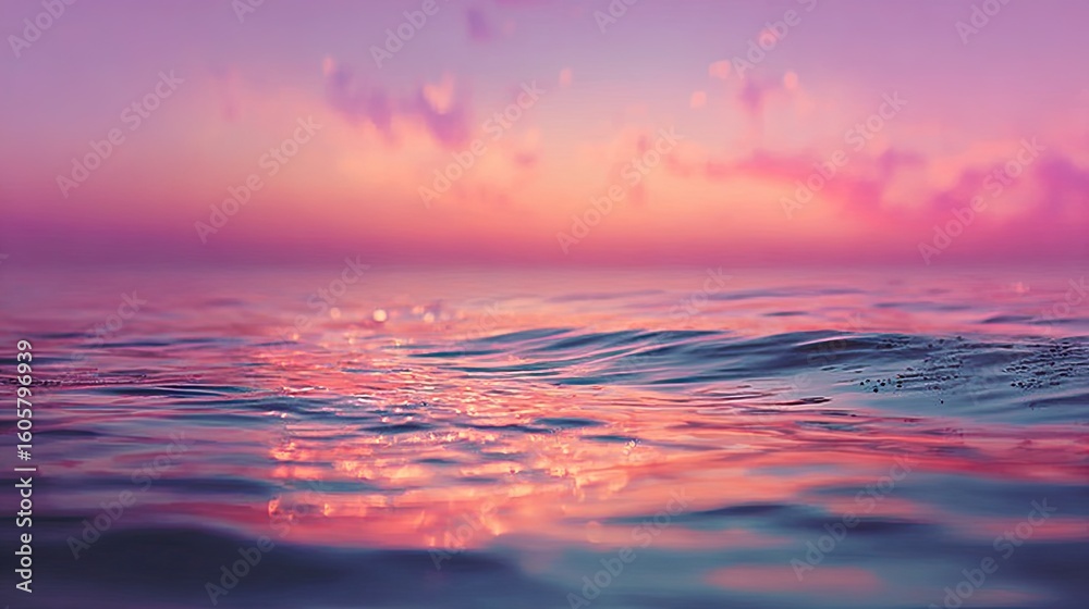 Obraz premium Gentle ocean waves reflecting a vibrant sunset.
