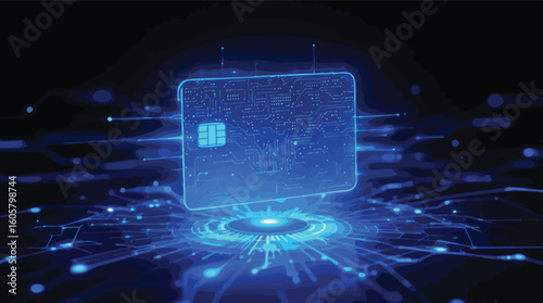 Futuristic digital credit card representing secure financial transactions and technology concepts.