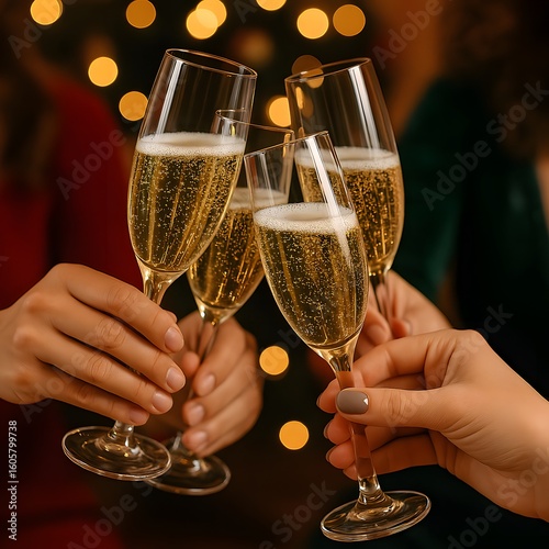 People clinking champagne glasses in celebration