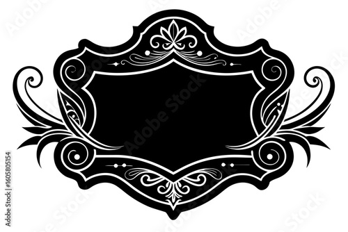 Golden shield with wings and a vintage floral ornate frame border design element