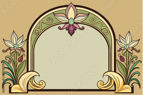 Vintage floral frame with ornate gold border vector illustration for wedding invitation card design