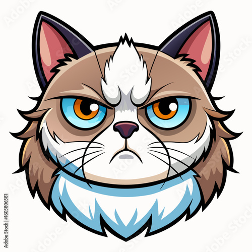 vector illustration of a cat - vector line art of a grumpy cat face