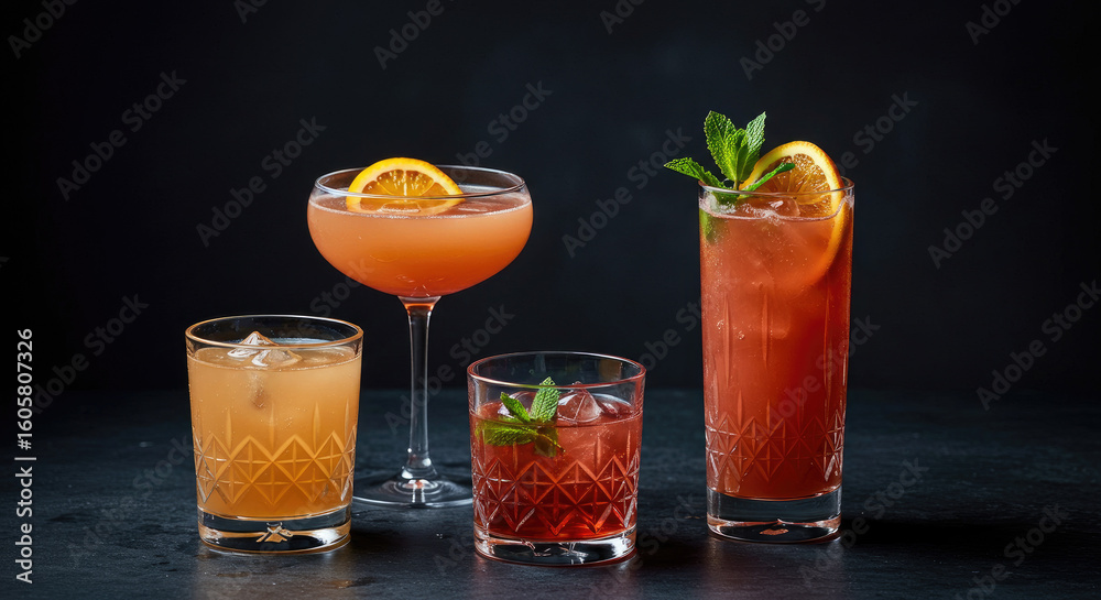 Fototapeta premium Three Refreshing Cocktails with Citrus and Mint.