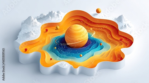 Colorful layered design of a planetary system.
