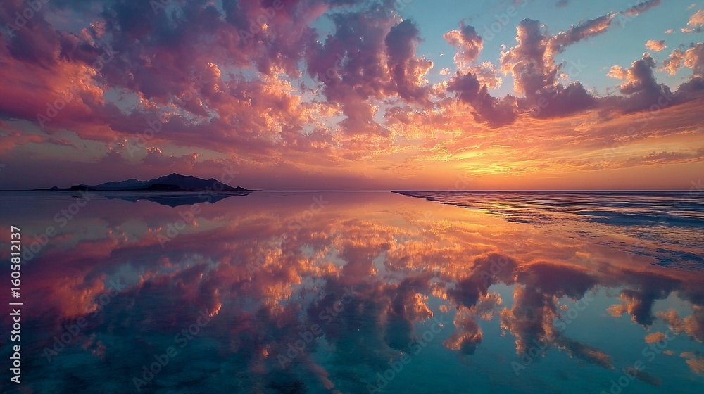 Fototapeta premium Aerial Salar de Uyuni at Sunset/サラール・デ・ウユニの夕暮れの空中映像