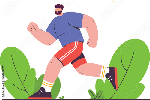 Active man jogging outdoors for fitness and fun, enjoying a healthy lifestyle with exercise in nature, promoting wellness and vitality in a modern style