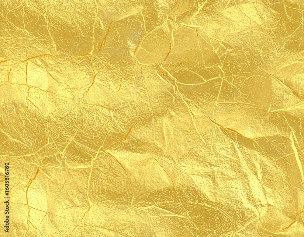 Fototapeta premium Crinkled Gold Foil Texture Abstract Metallic Surface with Intricate Folds and Reflections.