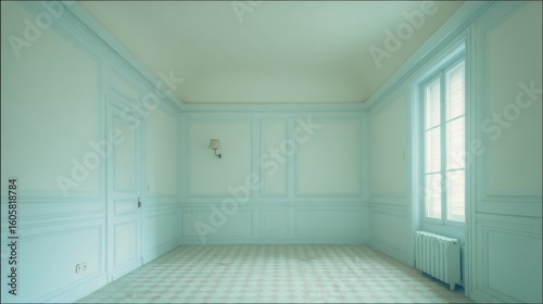Bright empty room with wooden floor and open doorway