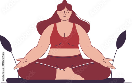 Find your center with this serene illustration of a woman meditating, perfect for wellness brands, yoga studios, and mindful living content creators