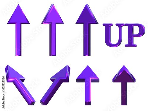 Mystic Purple 3D Arrows Set – Shiny Direction Icons for Creative and Futuristic Design