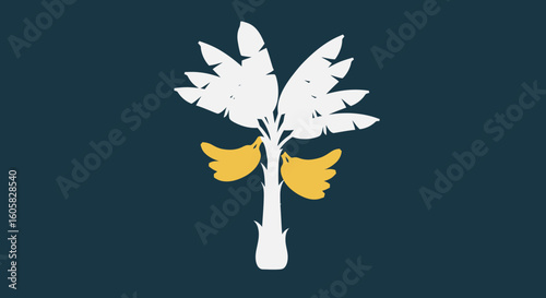 Stylized Banana Tree Illustration with Tropical Vibes and Contrasting Colors creating a captivating visual with a minimalist design approach