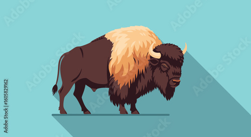 Vector Illustration of Majestic Bison with Graphic Styling and Bold Color Palette Creating a Striking Visual Presence