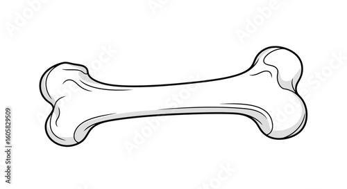 Cartoon Bone Illustration in Black and White for Veterinary or Paleontology Designs