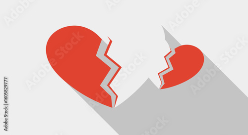 Depicting emotional distress and relationship dissolution through a fractured heart design showing fragmentation and despair with minimalist