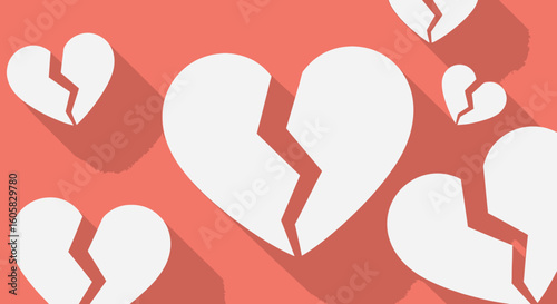 A Collection of Fractured Hearts Symbolizing Loss and Pain on a Vibrant Background