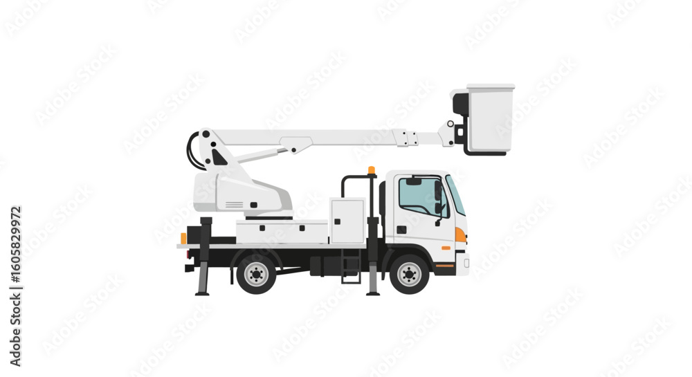 Fototapeta premium White Aerial Platform Truck Illustration for Industrial Maintenance and Service Operations provides clear depiction and conveys practical
