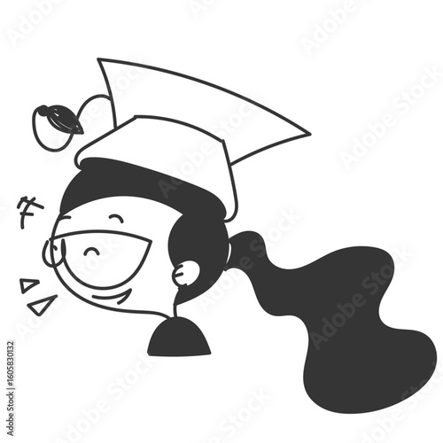 happy kid wearing graduation hat in doodle cartoon style