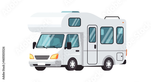 Illustration of a White Recreational Vehicle for Travel Adventures and Road Trip Vacations representing freedom, exploration, and family memories