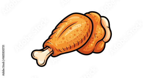 Crispy chicken drumstick illustration on white background offers inviting appeal and appetizing details for food related projects
