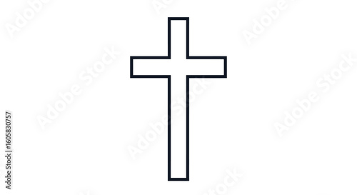 Stylized vector line art of the iconic Christian cross symbol against a stark white background, symbolizing faith and simplicity