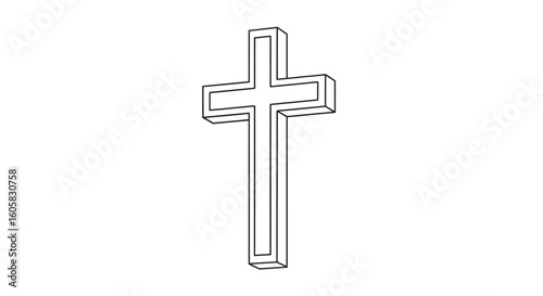 Elevated three-dimensional crucifix design offering a visual representation of religious faith and devotion to Christianity standing alone on a
