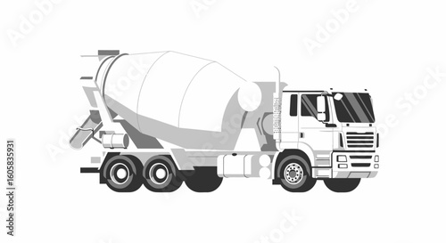 Monochrome Vector Illustration of a Modern Concrete Mixer Truck Design