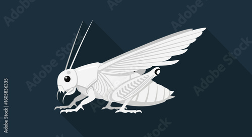 Monochromatic Grasshopper Vector Illustration: A Detailed, Stylized Depiction on Dark Background minimal 50 characters, maximum 100 characters, make