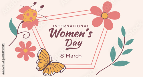 Decorative international women s day card design with flowing text