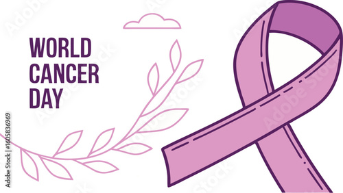 World cancer day purple gradient ribbon banner design