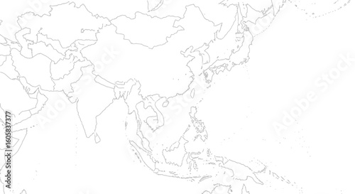 Detailed outline map of Asia showcasing geographical boundaries and continental landmasses with precision and minimalist design clarity