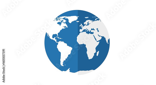 Stylized world globe illustration depicting continents in blue and white design for various applications and graphical purposes
