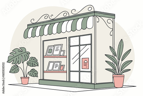 Charming storefront with plants and display window