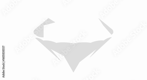 Abstract representation of superhero emblem on a clean white canvas in grayscale tone of subtle color variance showcasing geometric form