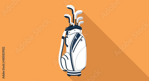 Stylized Golf Bag with Clubs Illustration on Peach Background - Sports Equipment Design
