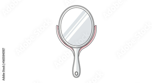 Elegant hand mirror illustration, showcasing a refined beauty accessory with a gentle aesthetic touch for personal grooming refinement