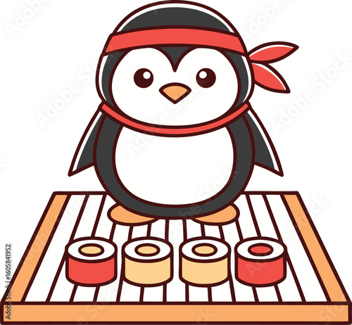 Penguin tagline roll vector art illustration