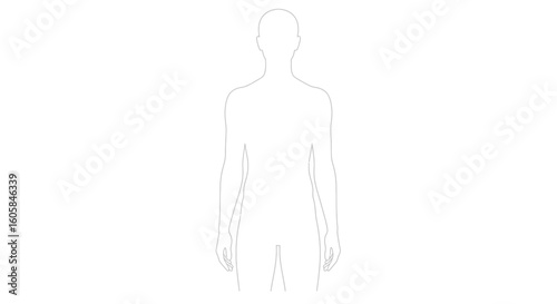 Minimalist full body outline of a human form standing upright on a clean white backdrop provides a straightforward template