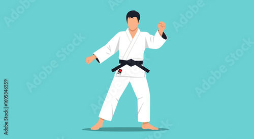 Dynamic Judo Practitioner Poses with Determination and Focus, Showcasing the Art of Martial Arts Skills and Self-Defense Techniques in Action