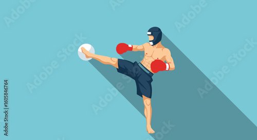 Stylized illustration of a kickboxer executing a high kick with focus and determination portraying strength and agility reflecting the spirit of