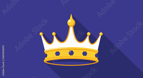 Stylized Golden Crown with a Long Shadow on a Deep Blue Background Royalty